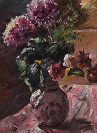 Chrysanthemen und Rosen im Krug, Lovis Corinth